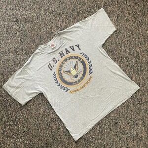 Bayside US Navy T-Shirt Mens Large Grey Heather Graphic Tee Made In USA